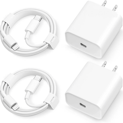 20W USB-C Fast Charging Wall Adapter Plug Charger with Cable Cord for iPhone or iPad (2 Pack)