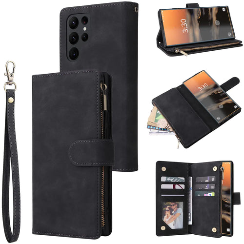 [Miimall] S23 Plus Black Leather Wallet Cover